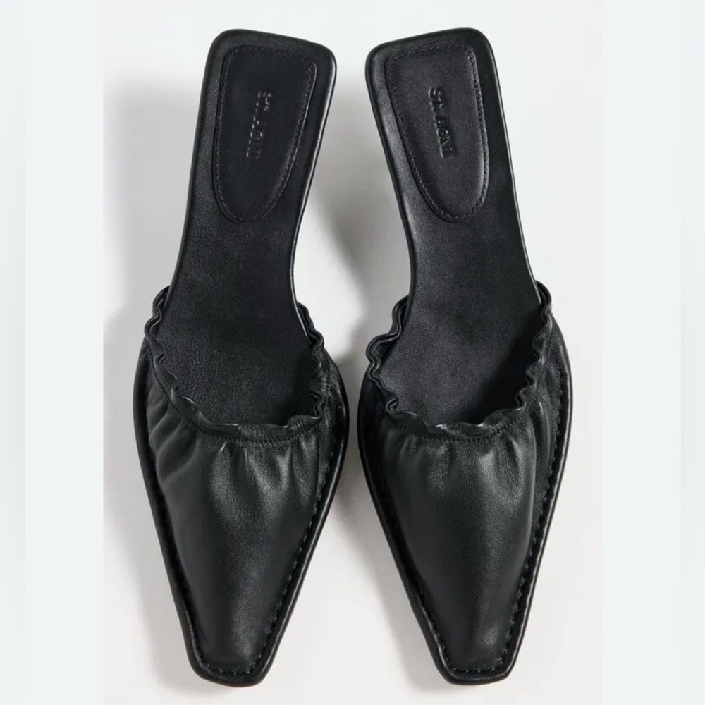 St.Agni gathered kitten heel mules in like new condition